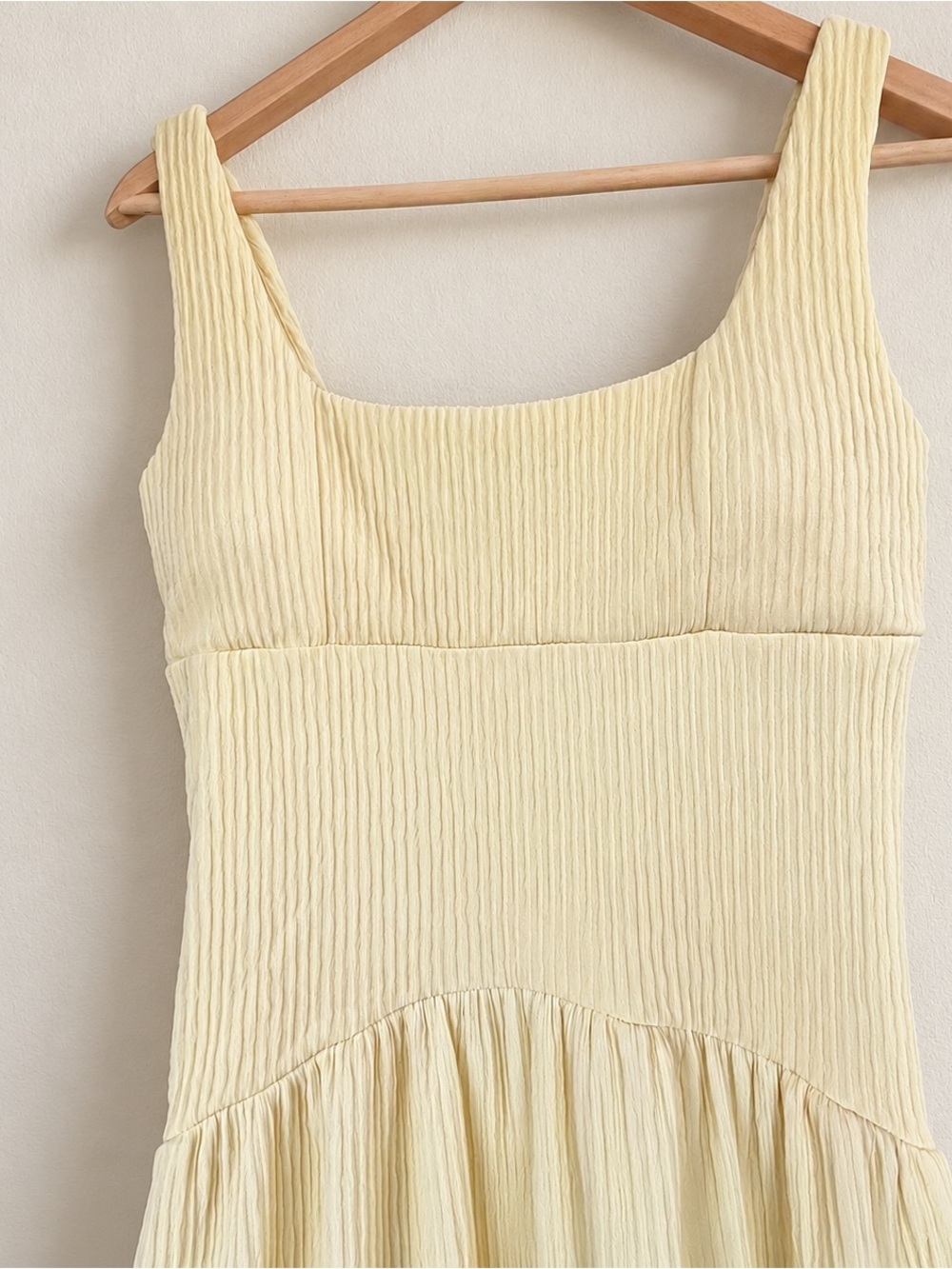 Derek Heart Yellow Ribbed Drop Waist Midi Dress Size M Cottagecore Milkmaid Boho - Picture 3 of 6